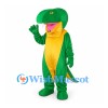 Snake Mascot Costume in Green with Yellow Belly and Large Fangs