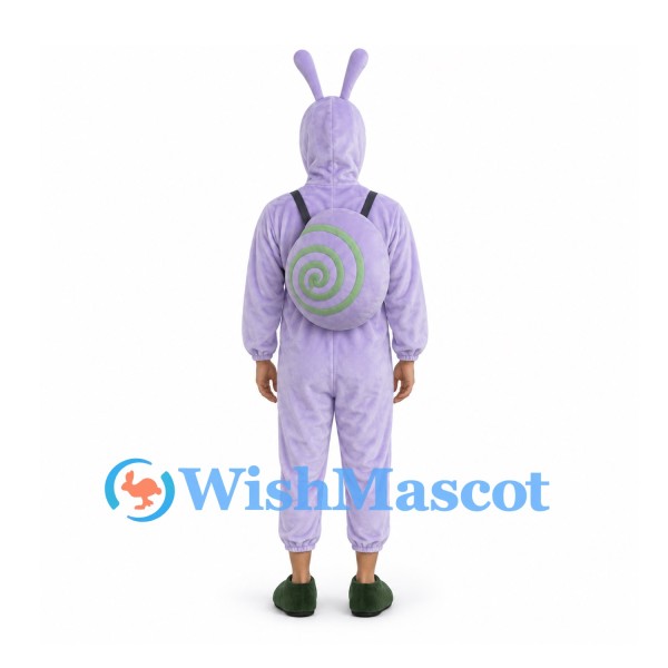 Snail Mascot Costume in Lavender with Open Face Hood and Shell