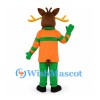 Moose Mascot Costume with Orange and Green Jacket