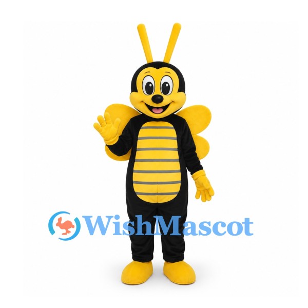Butterfly Mascot Costume in Black and Yellow with Striped Belly
