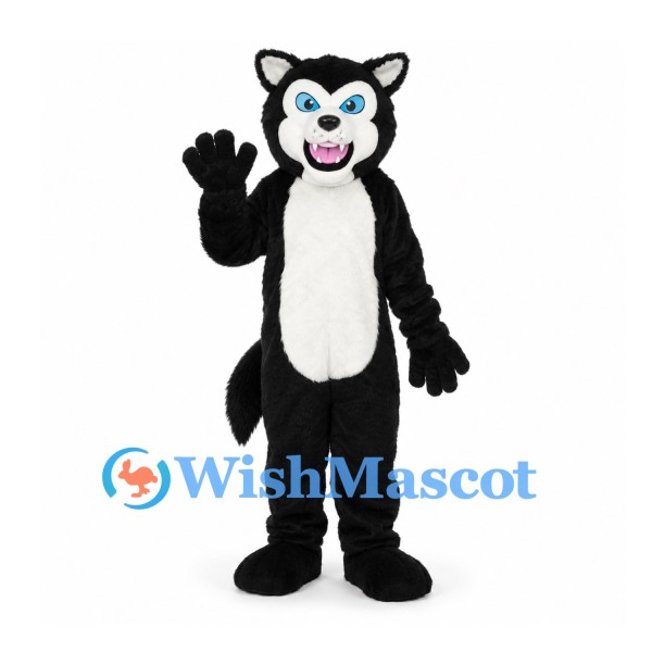 Wolf Mascot Costume in Black with White Face and Belly