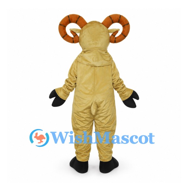 Ram Mascot Costume in Tan with Large Curled Horns
