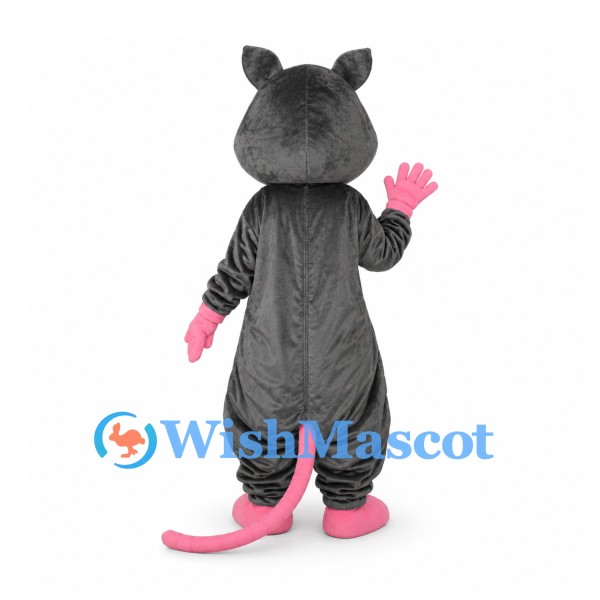 Mouse Mascot Costume in Dark Gray with Pink Hands and Feet
