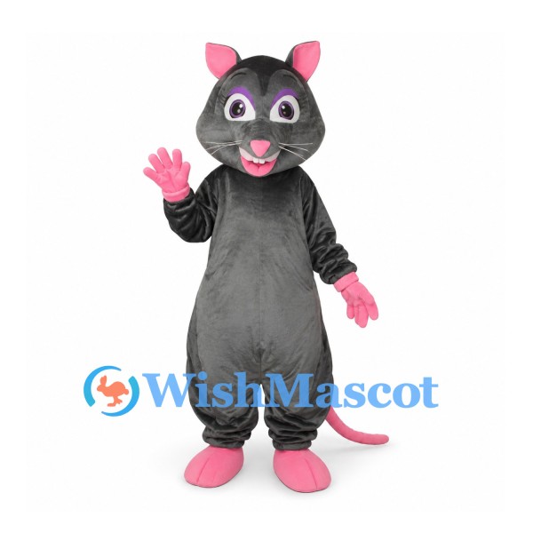 Mouse Mascot Costume in Dark Gray with Pink Hands and Feet