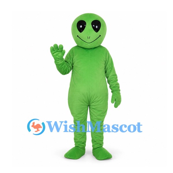Alien Mascot Costume in Green with Black Oval Eyes