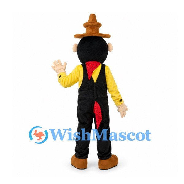 Man Mascot Costume with Brown Hat and Black Overalls