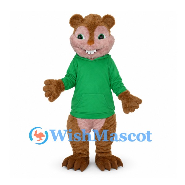 Chipmunk Mascot Costume in Brown with Green Shirt