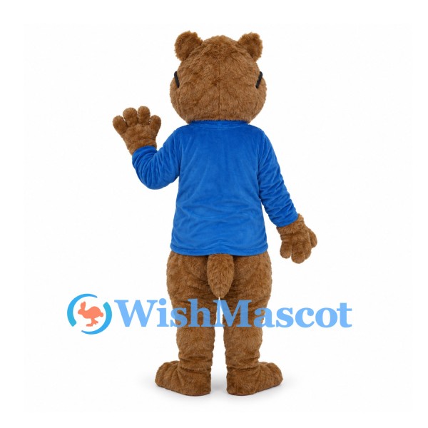 Chipmunk Mascot Costume with Blue Shirt and Round Glasses