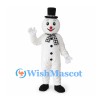 Snowman Mascot Costume with Black Top Hat and Checkered Scarf