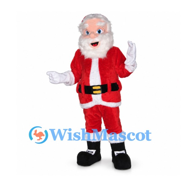 Santa Claus Mascot Costume with Red Suit and Curly White Beard
