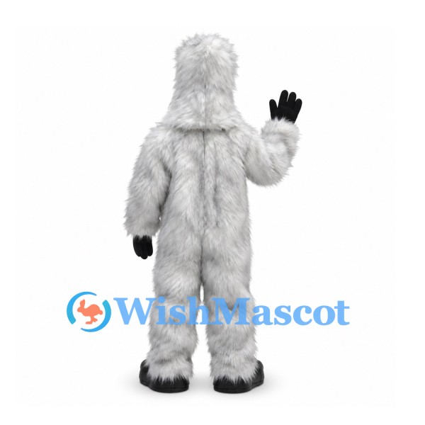 Gorilla Mascot Costume in White with Shaggy Fur and Black Face