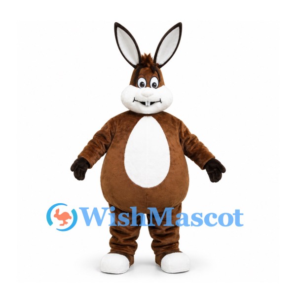 Rabbit Mascot Costume in Brown with White Belly and Tall Ears