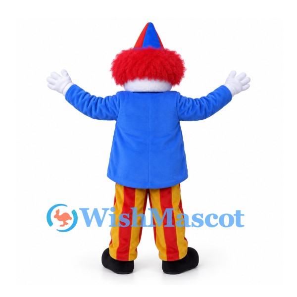 Clown Mascot Costume with Blue Jacket and Red and Yellow Pants