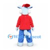 Wolf Mascot Costume with Red Shirt and Light Blue Pants