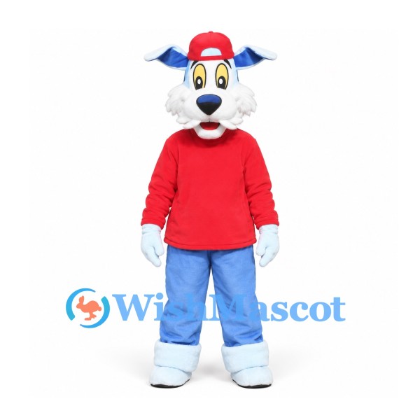 Wolf Mascot Costume with Red Shirt and Light Blue Pants