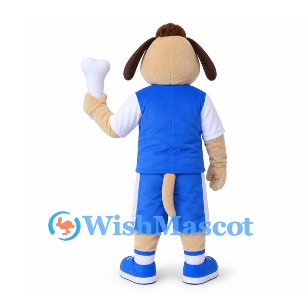 Dog Mascot Costume with Round Glasses and Blue Sports Outfit