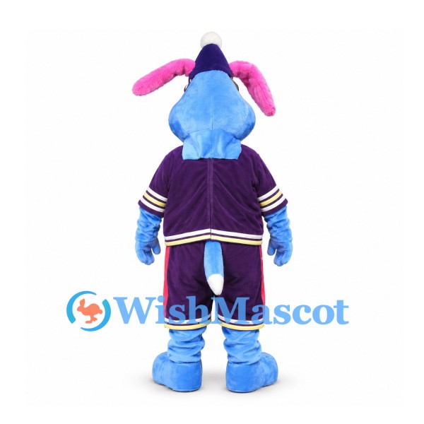 Rabbit Mascot Costume in Blue with Purple Star Outfit