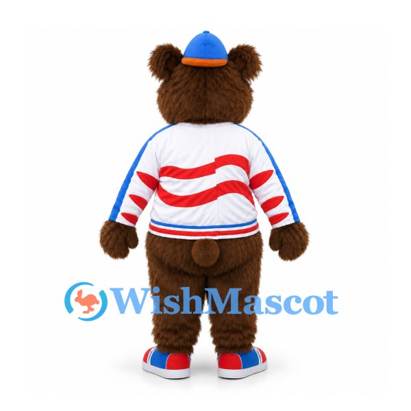 Bear Mascot Costume with Black Sunglasses and Red Striped Shirt