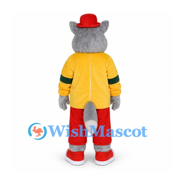 Cat Mascot Costume with Yellow Shirt and Red Pants