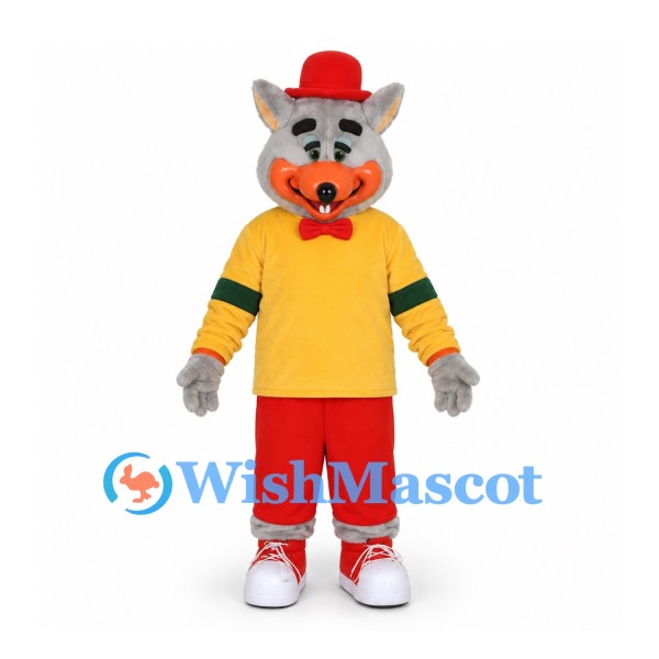 Cat Mascot Costume with Yellow Shirt and Red Pants