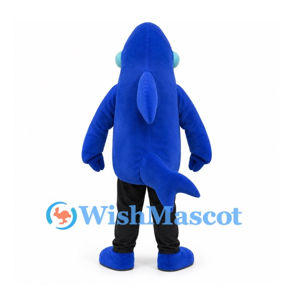 Shark Mascot Costume in Blue with Jagged Teeth and Black Pants