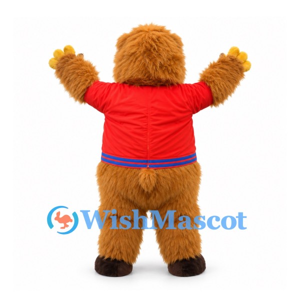 Lion Mascot Costume with Red Shirt and Shaggy Brown Body