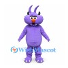 Dragon Mascot Costume in Purple with Curved Horns and White Fangs