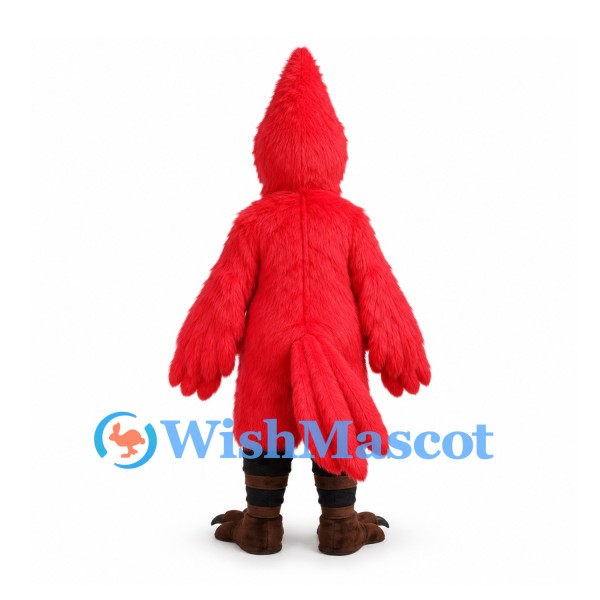 Cardinal Mascot Costume in Red with Black Belly and Tall Crest