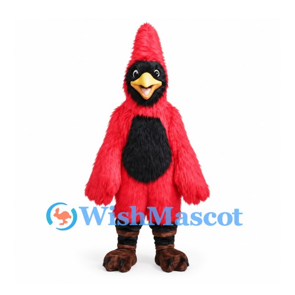 Cardinal Mascot Costume in Red with Black Belly and Tall Crest