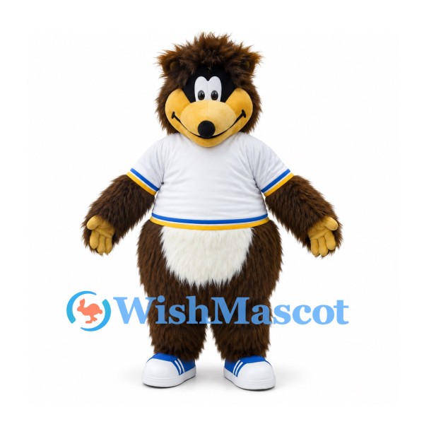 Hedgehog Mascot Costume in Brown with White Sports Shirt