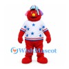 Monster Mascot Costume in Red with Blue Headphones and Star Shirt