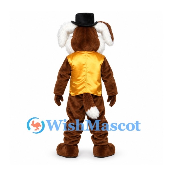 Rabbit Mascot Costume in Brown with Gold Vest and Black Top Hat