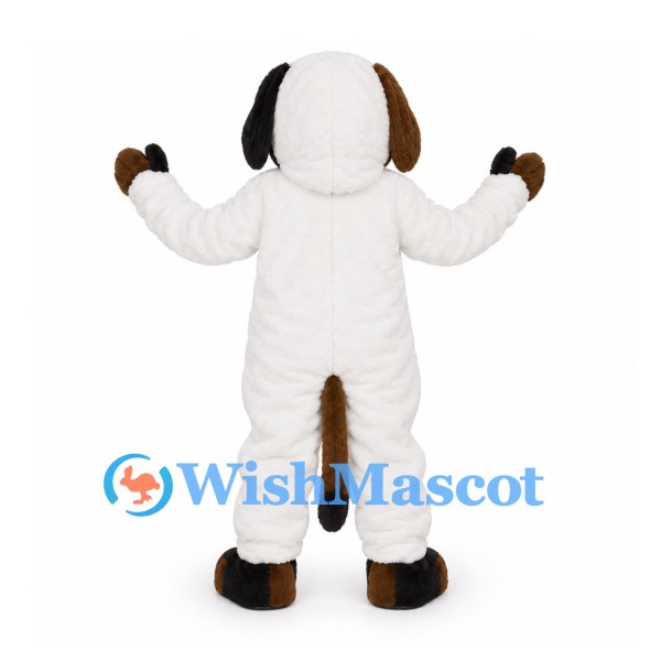 Dog Mascot Costume in White with Brown and Black Ears