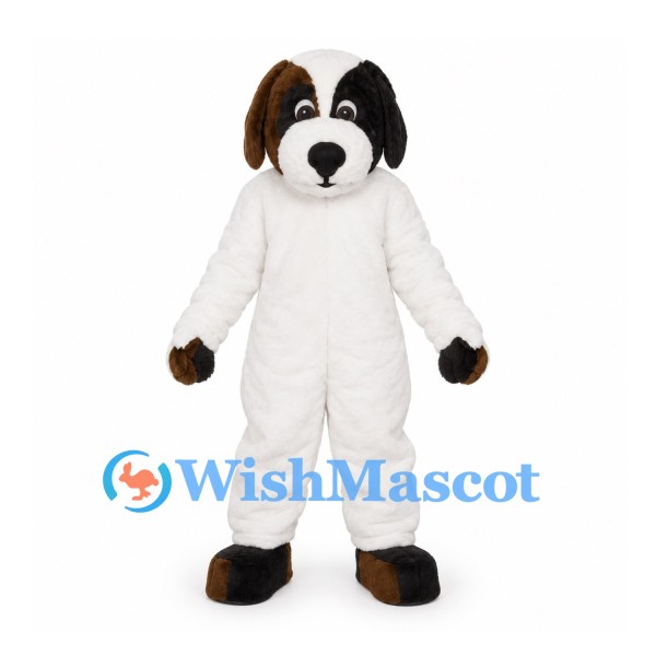 Dog Mascot Costume in White with Brown and Black Ears