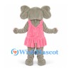Elephant Mascot Costume in Gray with Pink Dress and Ears