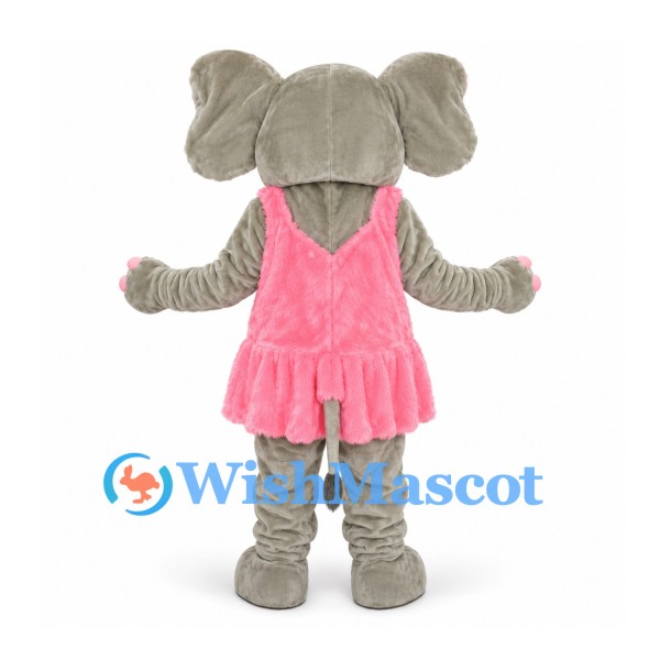 Elephant Mascot Costume in Gray with Pink Dress and Ears