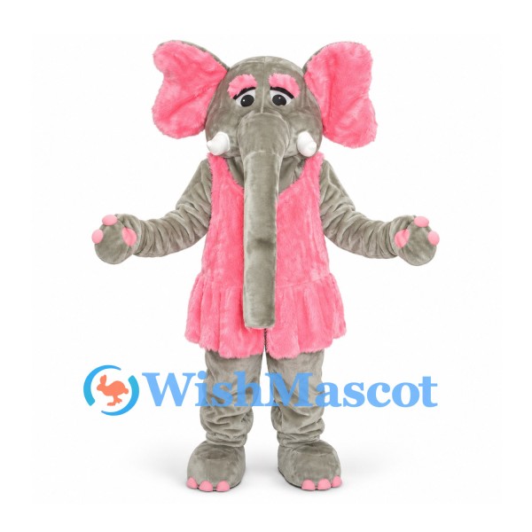 Elephant Mascot Costume in Gray with Pink Dress and Ears