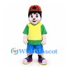 Boy Mascot Costume with Red Cap and Yellow and Green Shirt