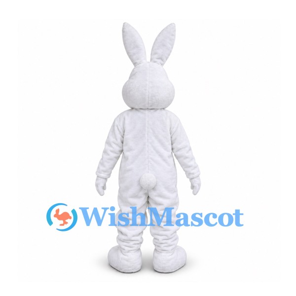 Rabbit Mascot Costume in White with Tall Ears and Pink Nose