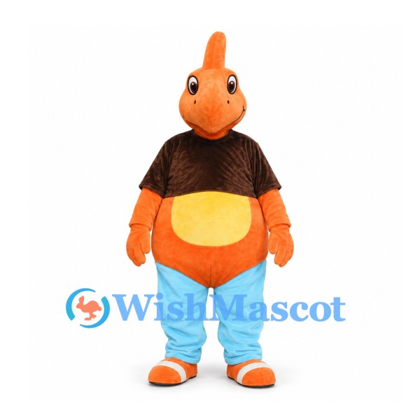Kangaroo Mascot Costume in Orange with Brown Shirt and Blue Pants