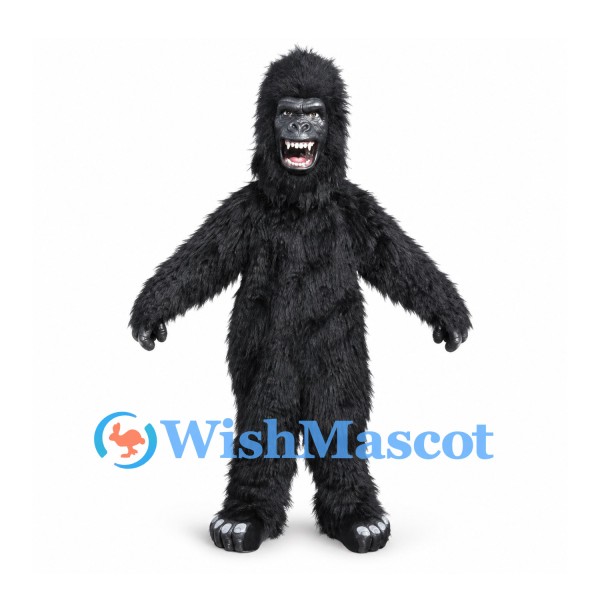Gorilla Mascot Costume in Black with Long Shaggy Fur