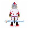Wolf Mascot Costume with White and Red Star Sports Uniform
