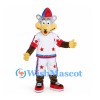 Wolf Mascot Costume with White and Red Star Sports Uniform
