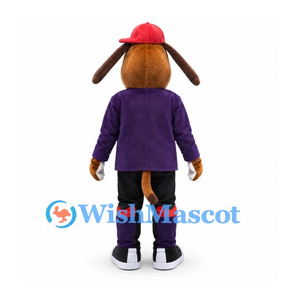 Dog Mascot Costume with Purple Jacket and Red Cap