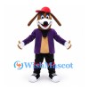 Dog Mascot Costume with Purple Jacket and Red Cap