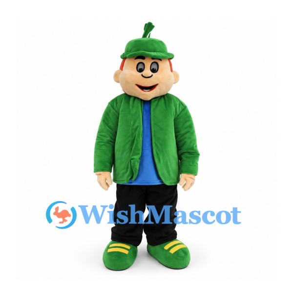 Boy Mascot Costume with Green Jacket and Matching Hat