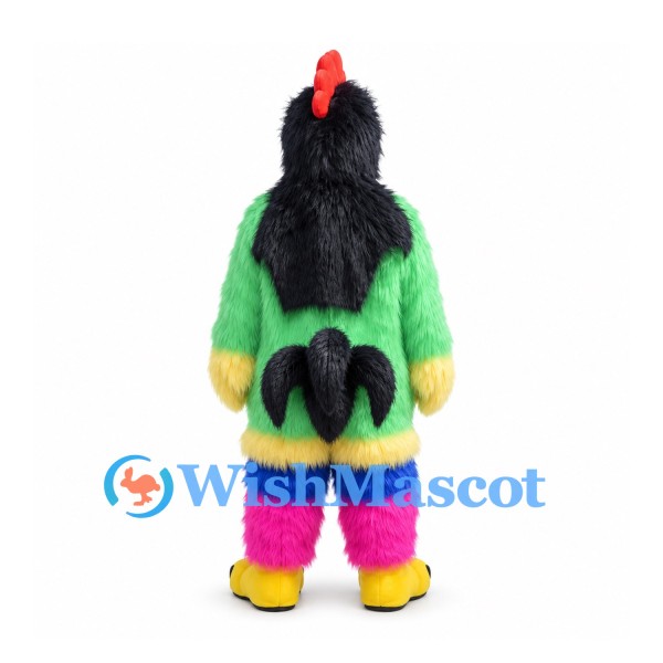 Rooster Mascot Costume with Green Body and Multicolored Legs