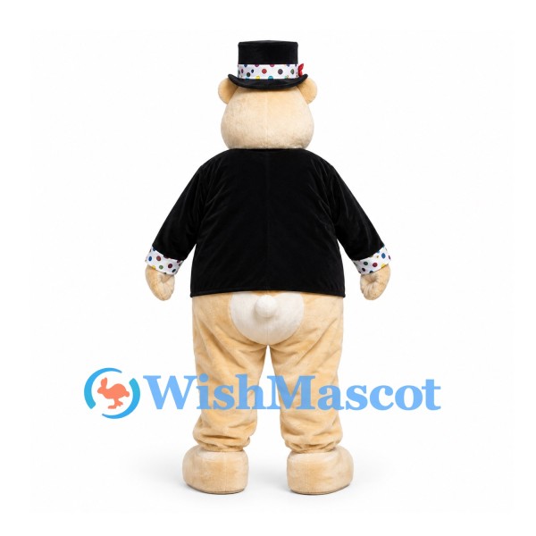 Bear Mascot Costume with Black Tuxedo Jacket and Top Hat