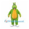 Dragon Mascot Costume in Green with Scale Pattern and Orange Belly