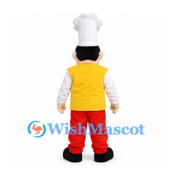 Chef Mascot Costume with Yellow Vest and Tall White Hat